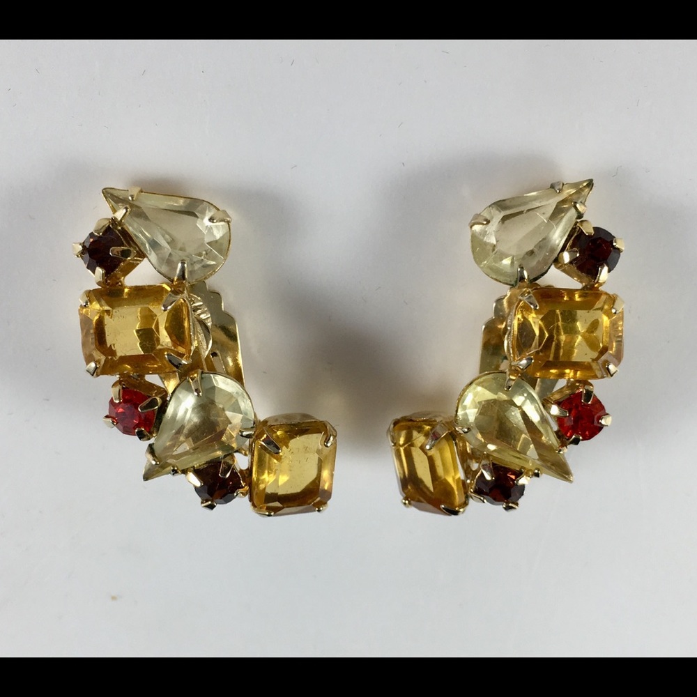Vintage Statement Earrings Clip Gold Toned Yellow